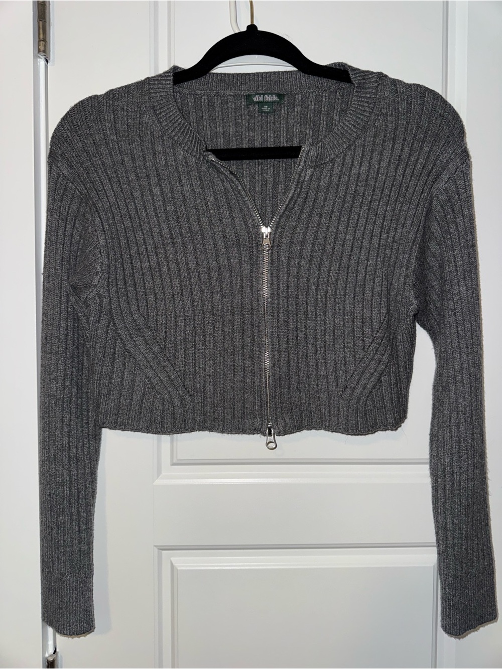 Wild Fable Gray Knitted Crop Zip Up Sweater - Size XS